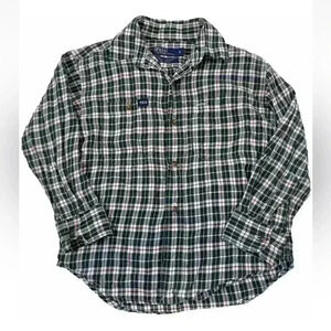 Ralph Lauren Boys 4 Kid GREEN RED Plaid LS Button Down Shirt 100% Cotton POLO‎